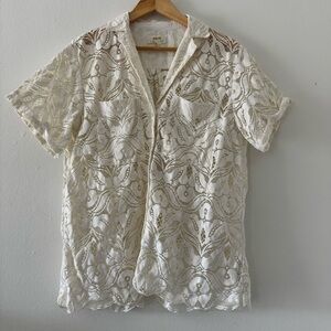 Maeve Anthropologie Lace Button-Front Shirt - White Cream Women’s Top